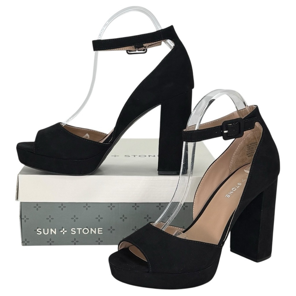 Sun + Stone Reemaa Black Microsuede Womens Pumps Size 10M - Picture 2 of 14